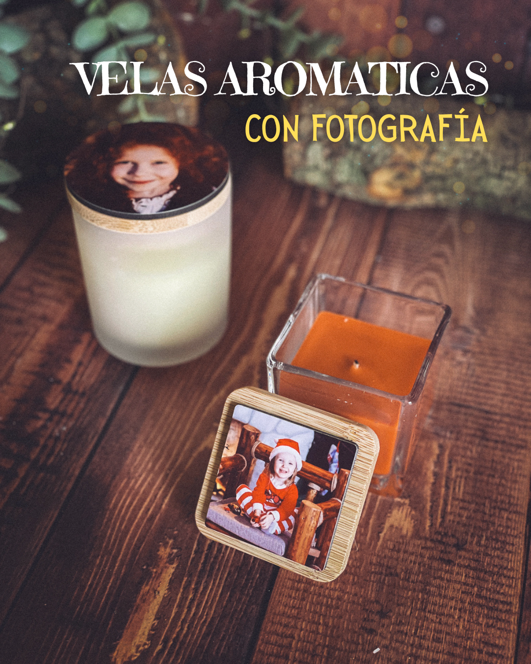 Vela Aromática Personalizada con Foto en Tapa de BAMBÚ