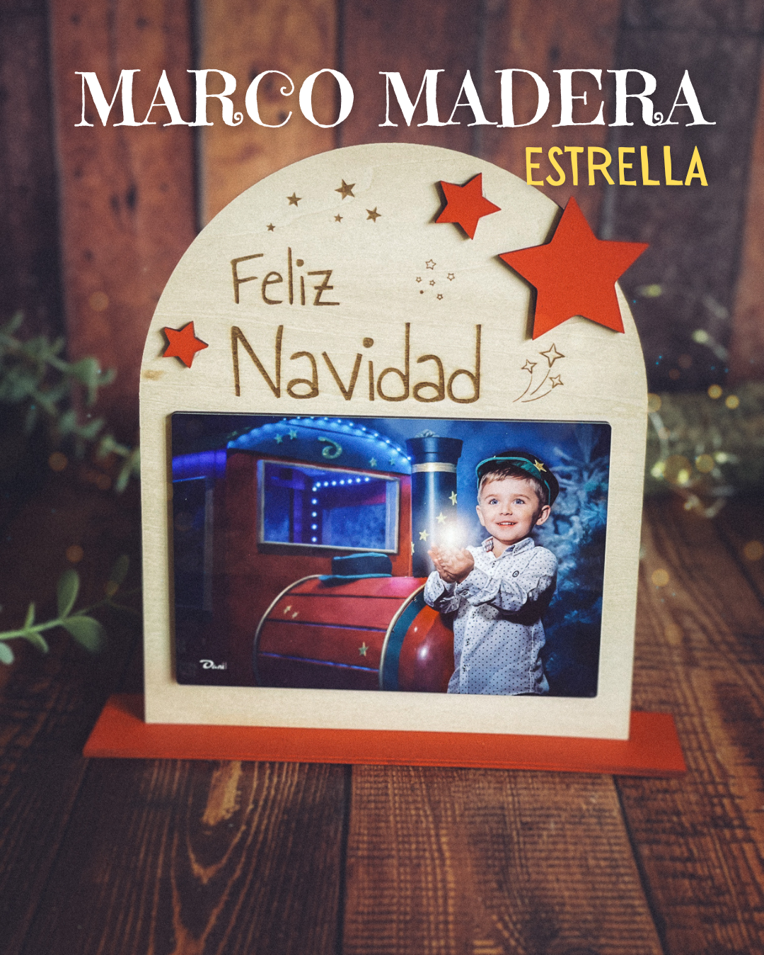 Marco de Fotos Personalizado "Estrellas de Navidad" | Regalo Único de Madera