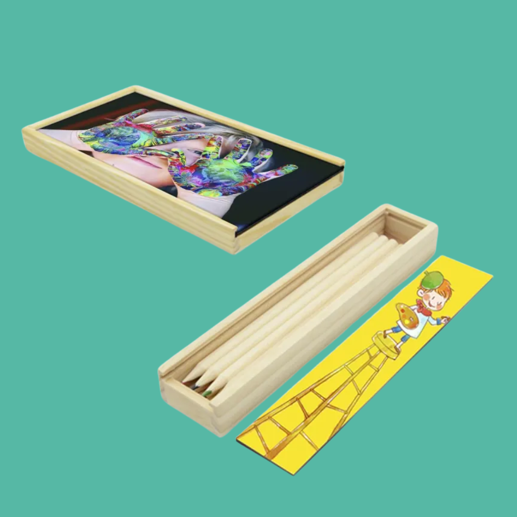 Estuche de Madera Personalizado con Lapiceros de Colores – 8 o 12 Unidades