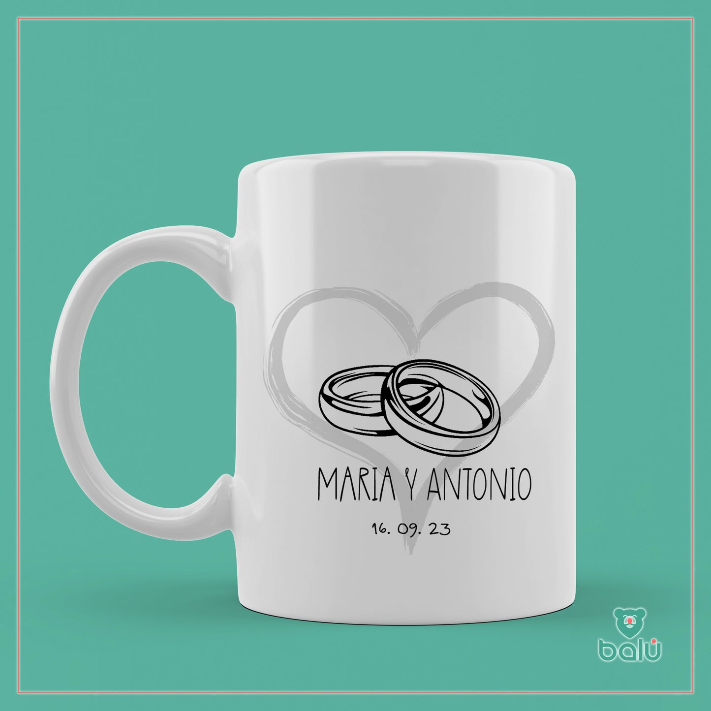 Taza cerámica " Taza Alianza y de boda y corazón"