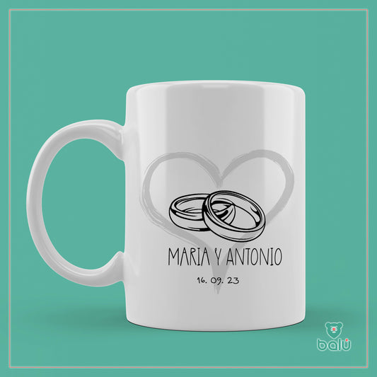 Taza cerámica " Taza Alianza y de boda y corazón"