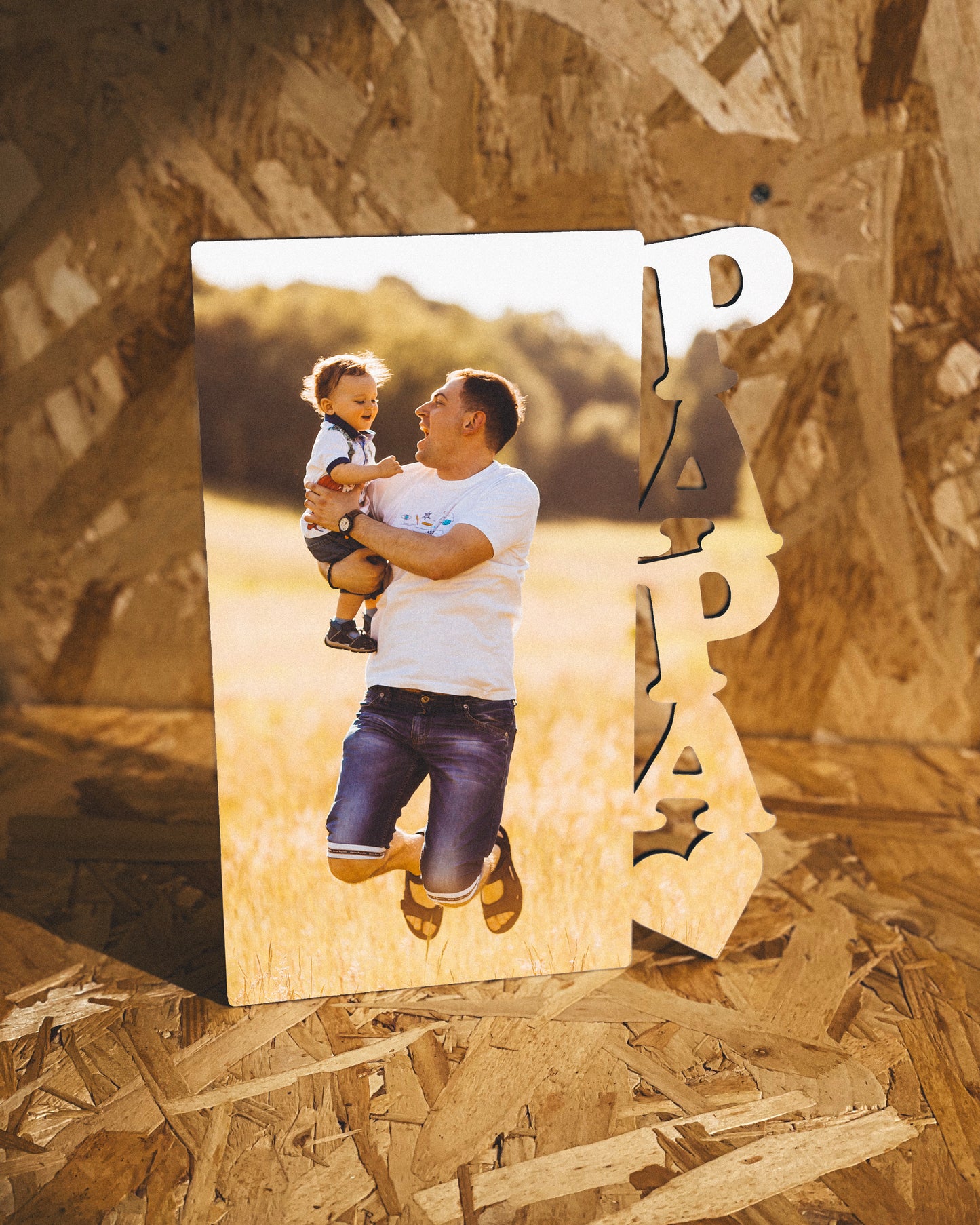 Tablilla Madera Personalizada Día del Padre – Foto con Letras PAPÁ Caladas | Regalo Único