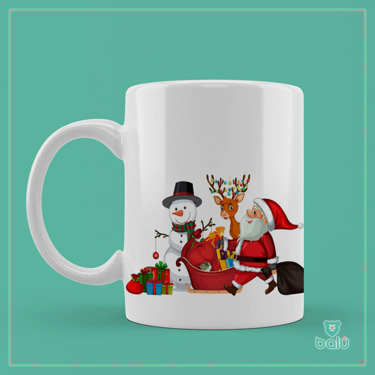 Taza cerámica "Taza Navidad, Reno, Papa Noel y muñeco de Nieve"