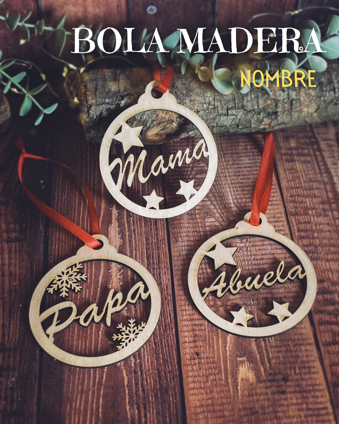 Adorno de Navidad Personalizado con Nombre Grabado | Detalle de Madera Familiar