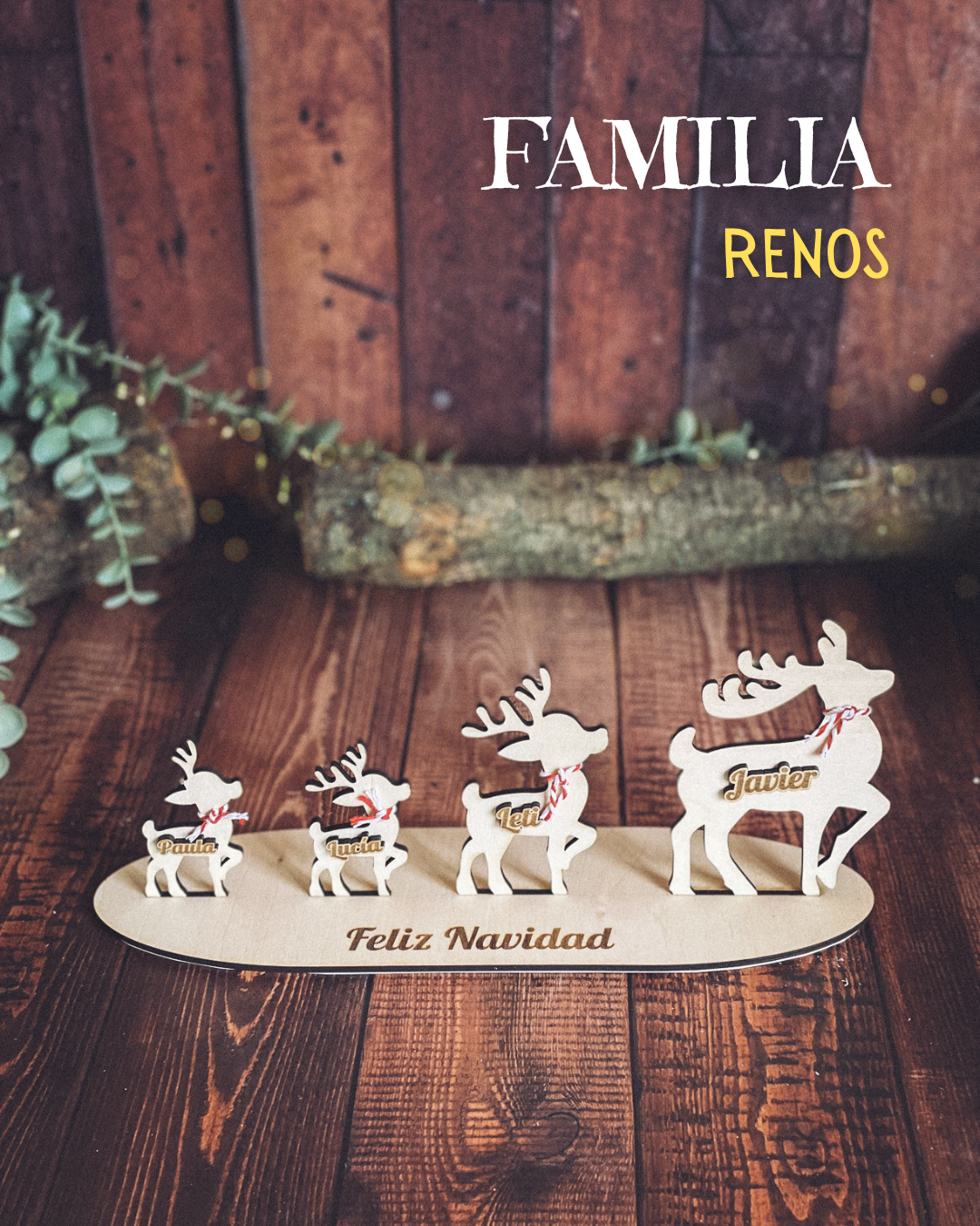 Familia de Renos Personalizados con Nombres | Adorno Navidad