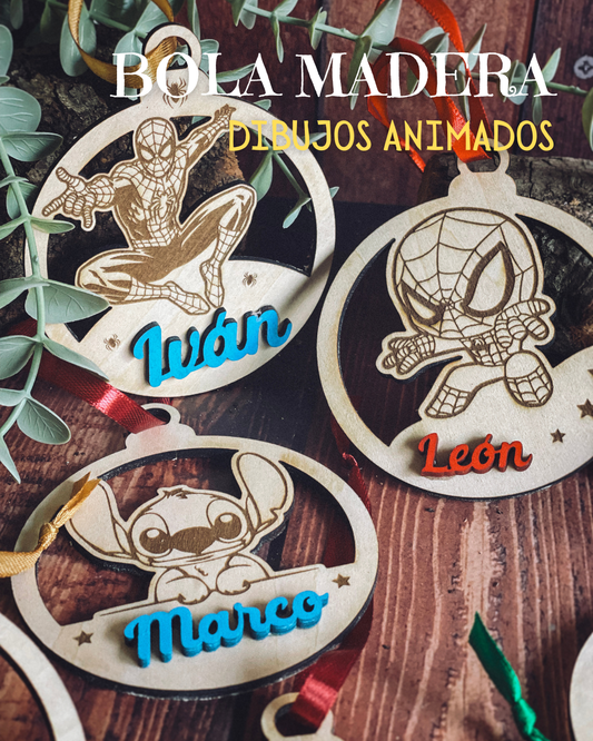 Adorno de Navidad Infantil Personalizado con Nombre y Personaje Favorito (Madera)