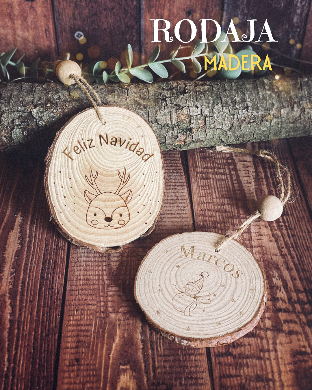 Rodaja de Madera Personalizada para Árbol de Navidad