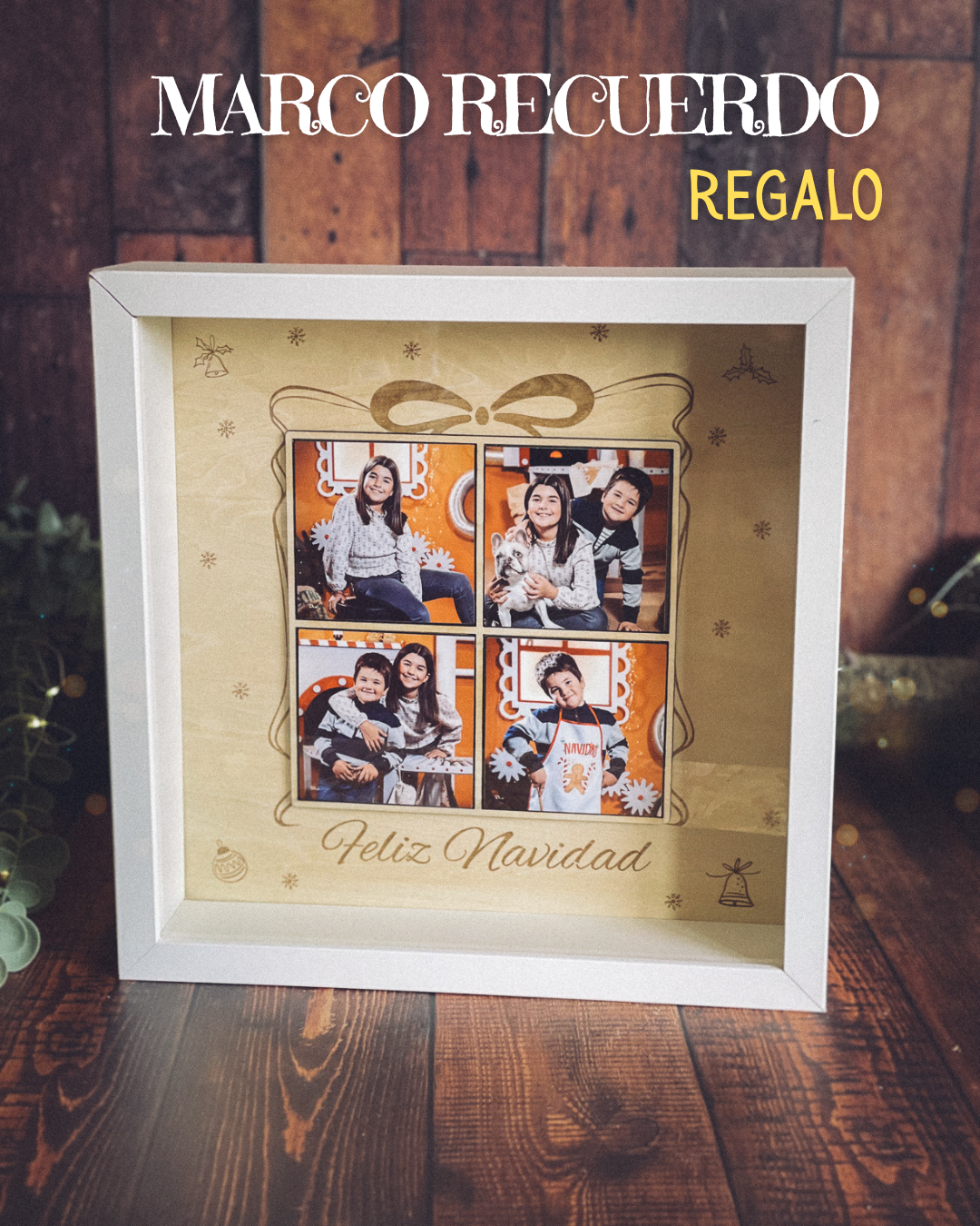 Marco Recuerdo Regalo 25x25 cm con Fotos y Mensaje Navidad