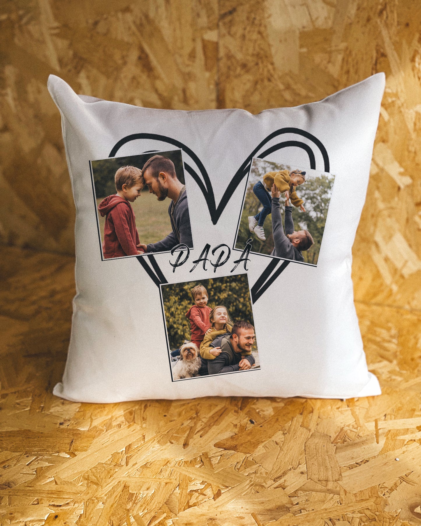 Cojín Personalizado Día del Padre – Fotos + Texto Ambos Lados | Regalo Papá Original