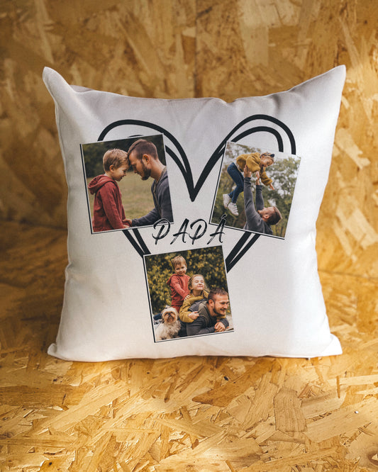 Cojín Personalizado Día del Padre – Fotos + Texto Ambos Lados | Regalo Papá Original