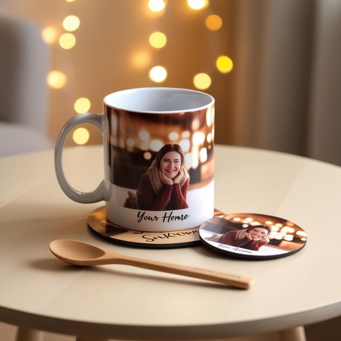 Pack Sabor & Estilo – Taza, Posavasos y Cuchara de Bambú Personalizados