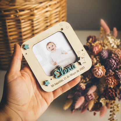 Marco de Madera Personalizado con Nombre · Regalo Bautizo y Comunión Mod Clásico