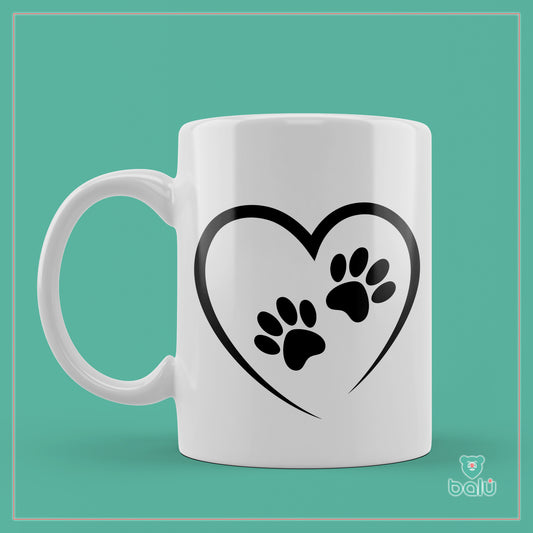 Taza cerámica "Taza Huellas de perro y corazoón"
