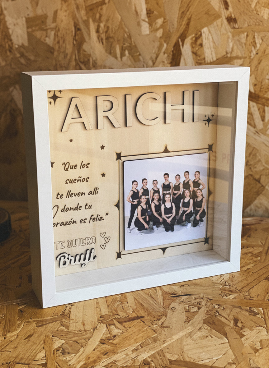 Marco Recuerdo de Madera Personalizado con Fotos y Texto