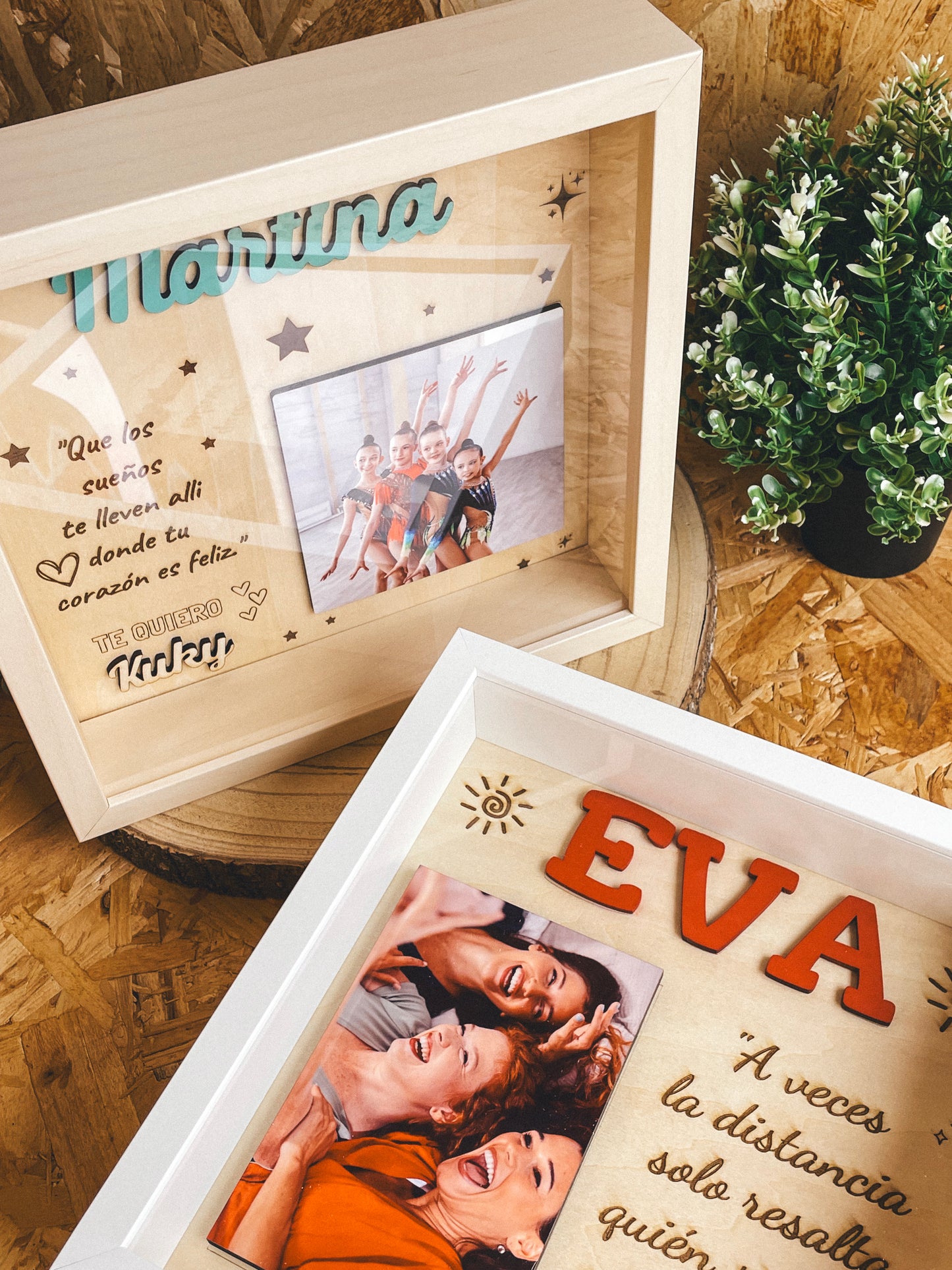 Marco Recuerdo de Madera Personalizado con Fotos y Texto