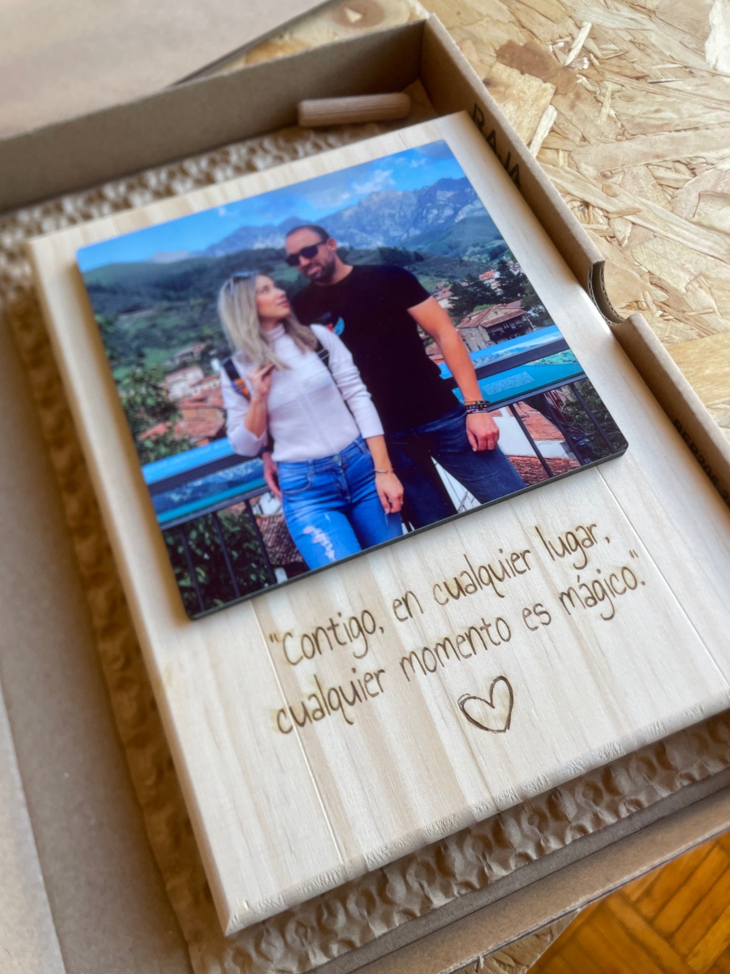 Photo Block de Madera Personalizado con Foto y Texto