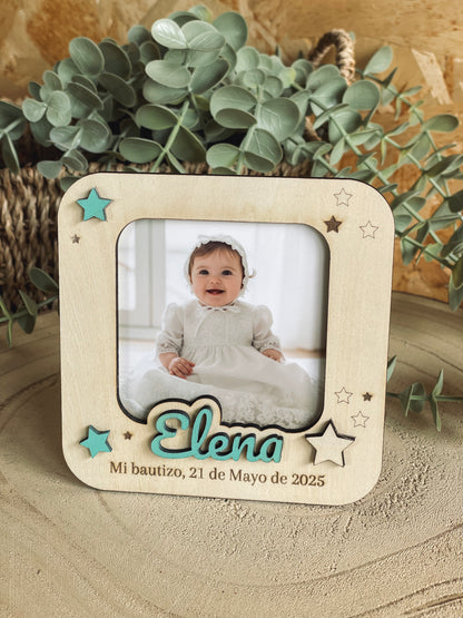 Marco de Madera Personalizado con Nombre · Regalo Bautizo y Comunión Mod Clásico