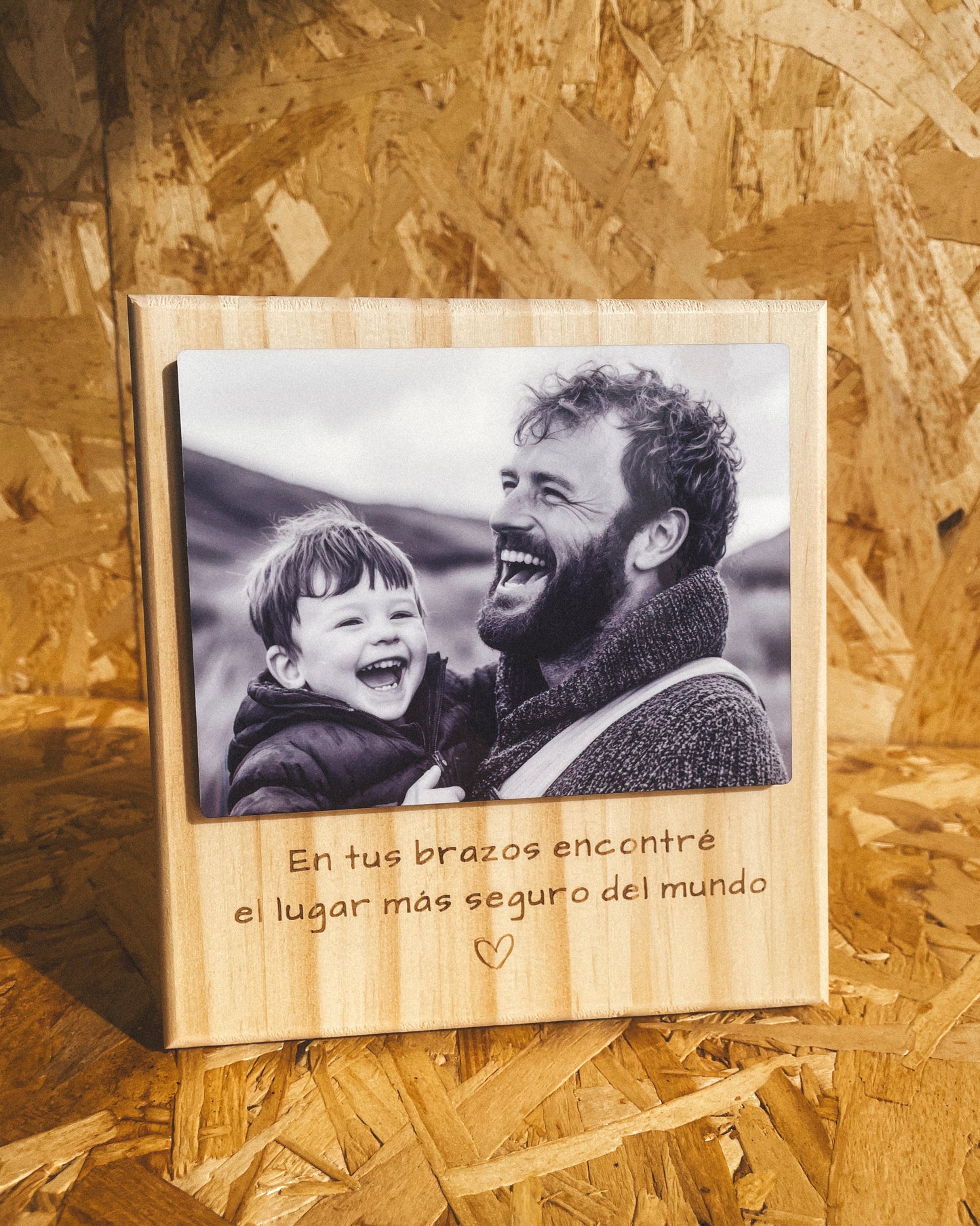 Photo Block de Madera Personalizado Día del Padre – Foto + Frase Grabada | Regalo Papá