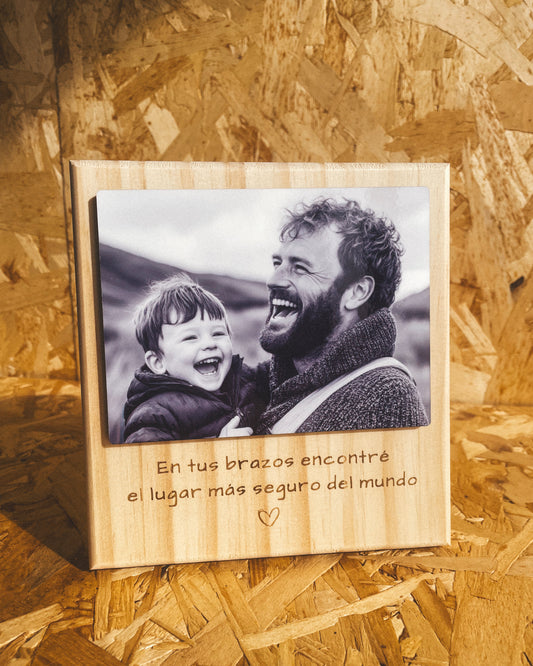Photo Block de Madera Personalizado Día del Padre – Foto + Frase Grabada | Regalo Papá