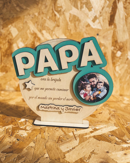 Madera Personalizada Día del Padre – Foto + Frase + Nombres Grabados | Regalo Papá