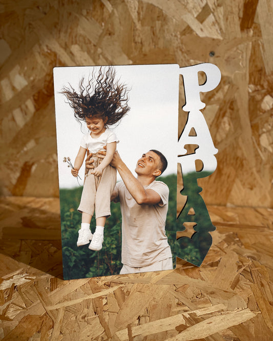Tablilla Madera Personalizada Día del Padre – Foto con Letras PAPÁ Caladas | Regalo Único