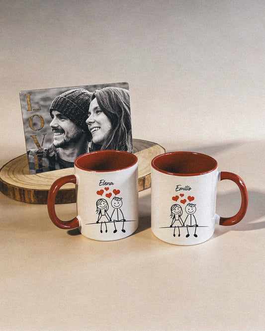 Pack de Tazas Personalizadas + Tablilla de Madera – regalo San Valentín pareja