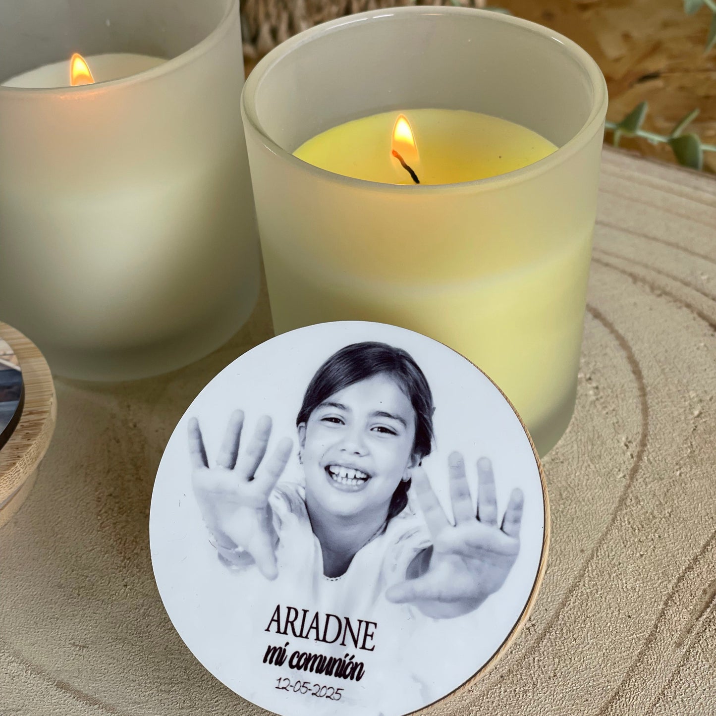 Vela Aromática Cilíndrica Personalizada · Detalle para Invitados