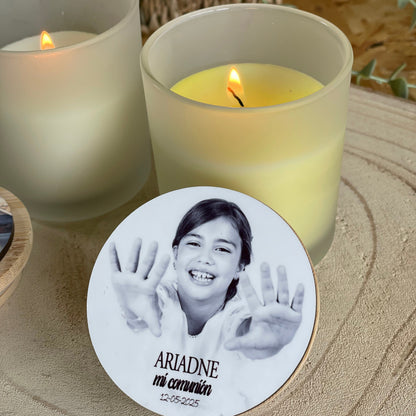 Vela Aromática Cilíndrica Personalizada · Detalle para Invitados