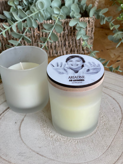 Vela Aromática Cilíndrica Personalizada · Detalle para Invitados