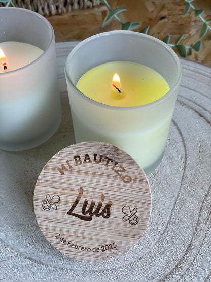 Vela Aromática Cilíndrica Personalizada · Detalle para Invitados