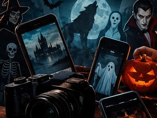 Móviles y cámara para el taller de fotografía de Halloween